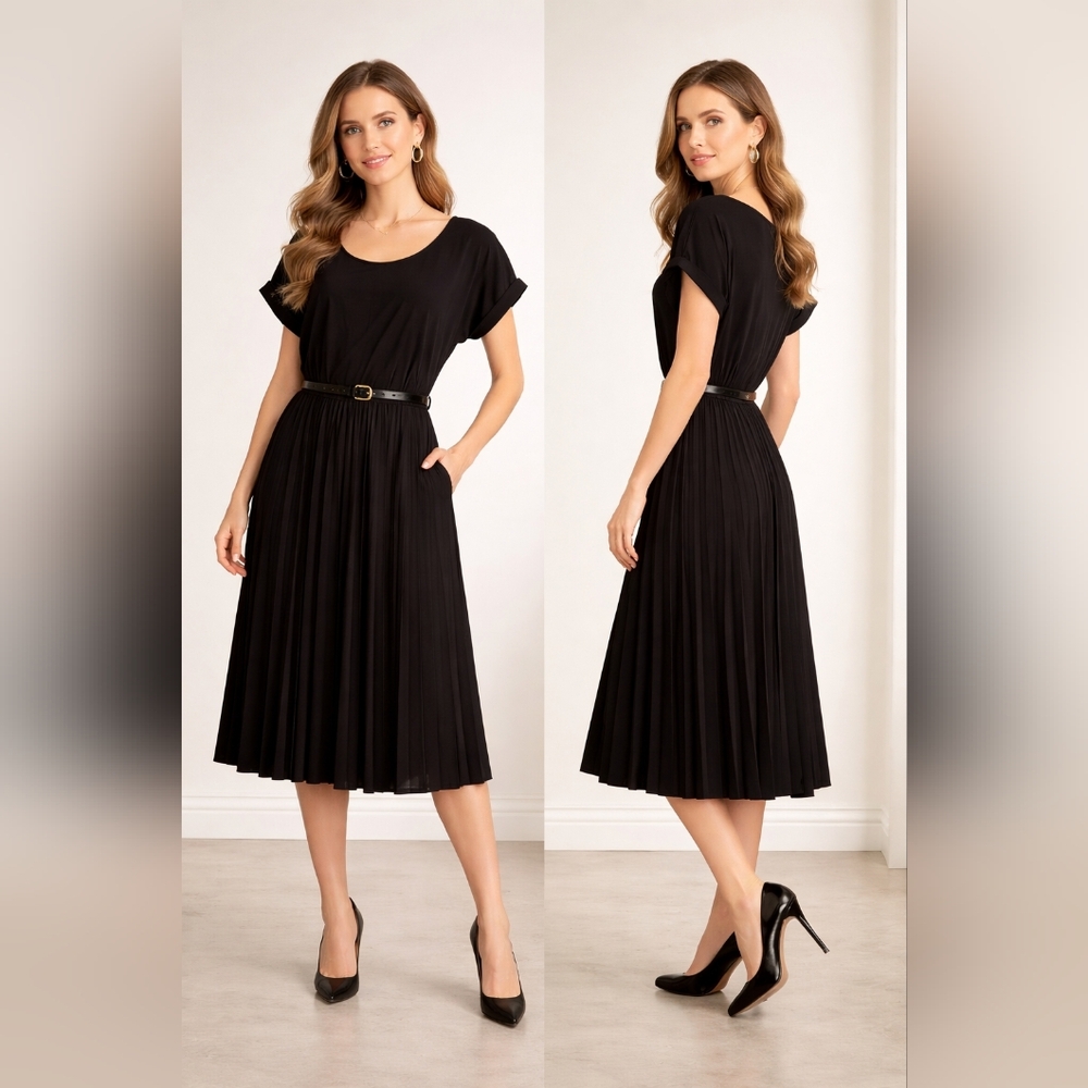 Elizabeth & Nicole Pleated Black Dress XL New With Tags